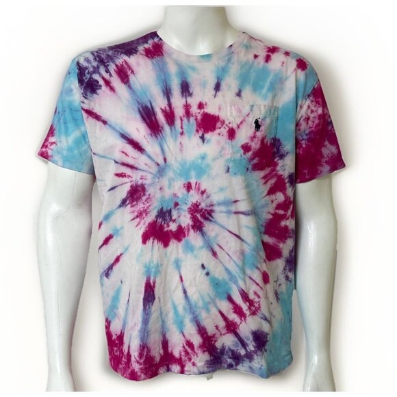 Vtg Polo Ralph Lauren Shirt Mens L Tie Dye Swirl Pony Tee Single Stitch Preppy - Picture 1 of 11
